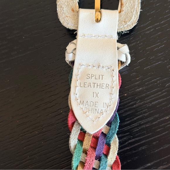 Vintage 80s Rainbow Colorful Cord Braided Belt White Leather Buckle Accent 1X - Picture 3 of 5